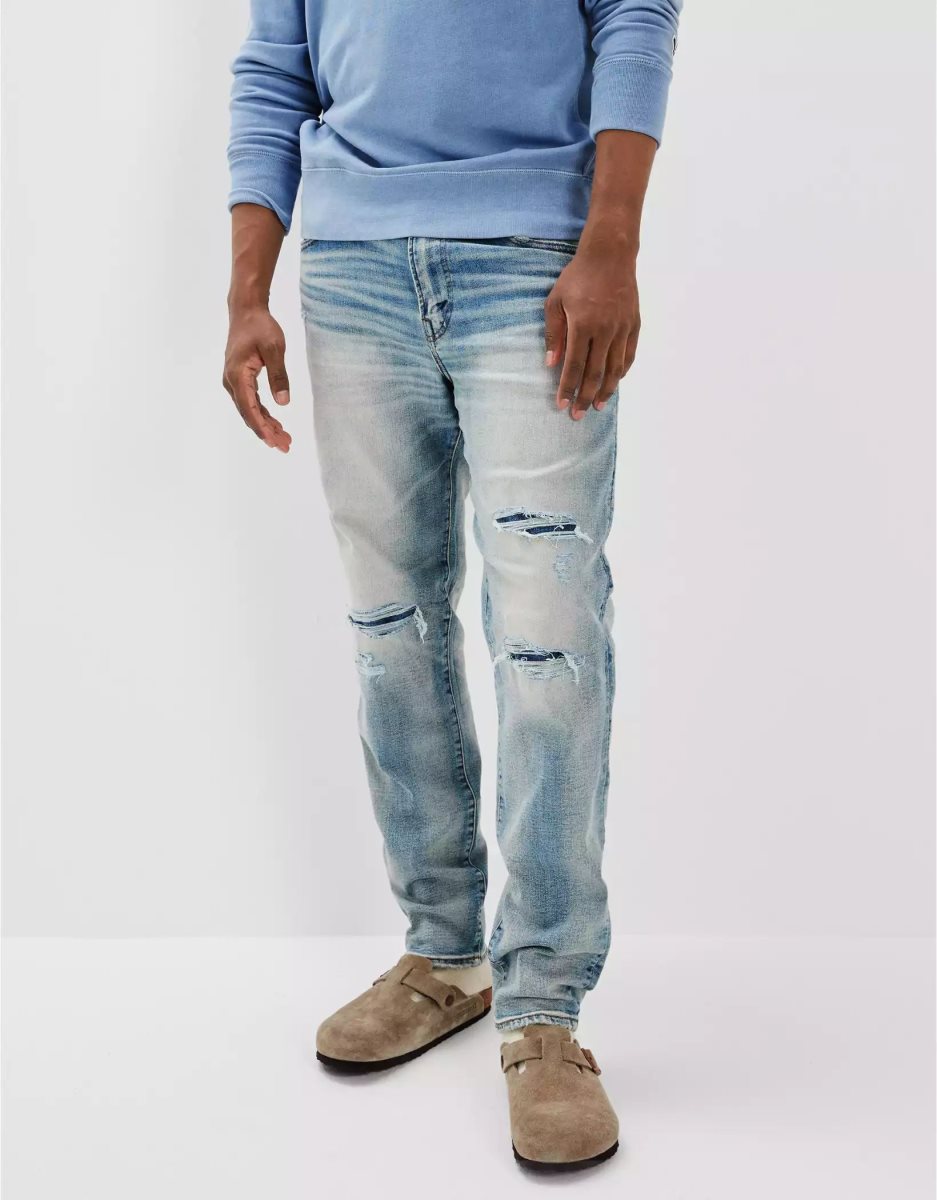 Jean American Eagle AE AirFlexPatched Baggy Indigo Homme | ICU-29570089